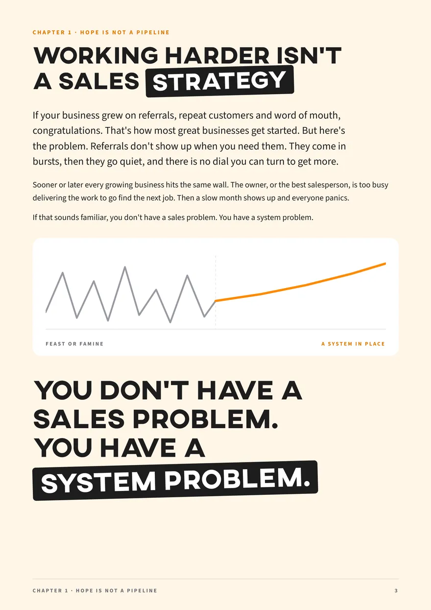 Page 3 of Grow Your Sales in 2027: the opening chapter, on why a business built on referrals runs dry